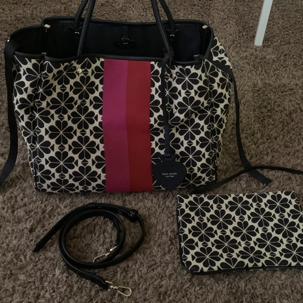 Kate Spade Everything Medium Black Red and Pink Floral Tote Bag